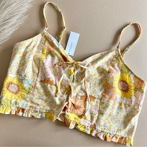 American Eagle Wildflower Patchwork Floral Tie Front Crop Top